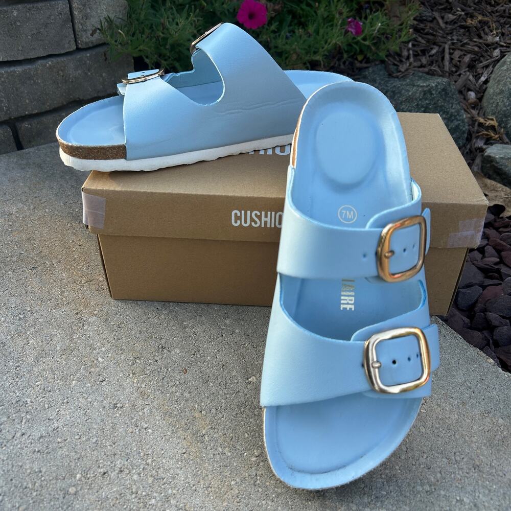 Cushionaire Lane Cork Footbed Sandals Comfortable Double Buckle Slip-On size 7M